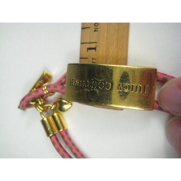 Juicy Couture Pink Goldtone Bracelet Adjustable Cord WORN - Picture 5 of 11